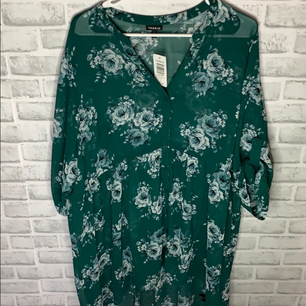 💚BRAND NEW💚 Green Floral Babydoll Tunic